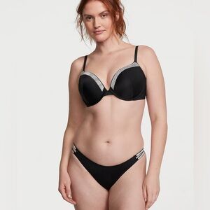 Victoria’s Secret black silver sparkle rhinestone straps glam push up bikini New